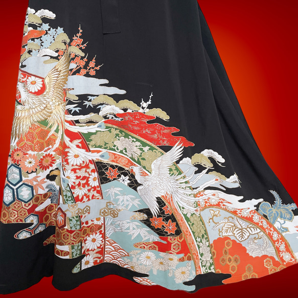 留袖ワンピース 着物 テントワンピース 着物ワンピース ゆったり 結婚式 衣装 着物リメイク黒 M～3L（B6812） 