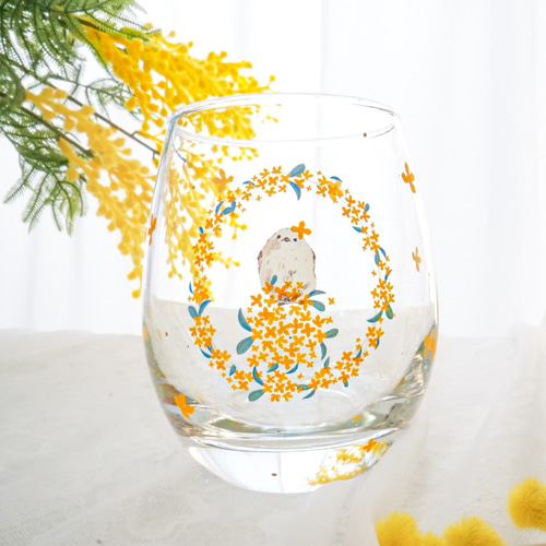 金木犀とシマエナガの花びら舞うグラス〜新作〜 グラス ❤︎Blanche