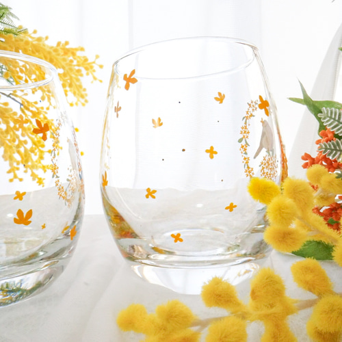 金木犀とシマエナガの花びら舞うグラス〜新作〜 グラス ❤︎Blanche