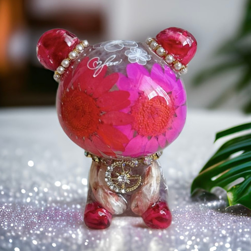 幸運引き寄せ♡オルゴナイト熊 ユニコーンストーン ピンクトルマリ  