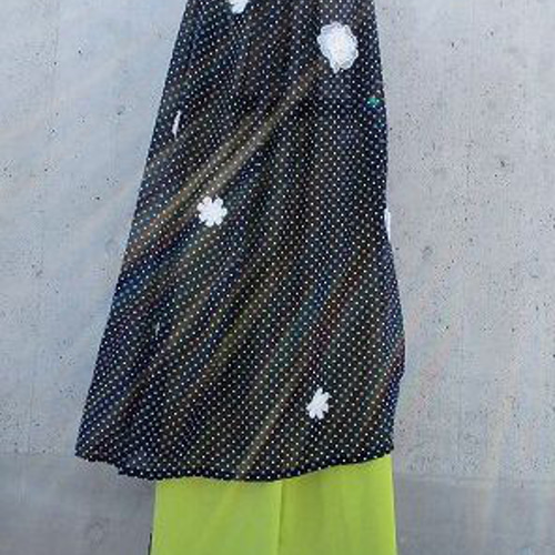 3wayキャミワンピース 紺×白水玉ドット 立体レース花モチーフ付き