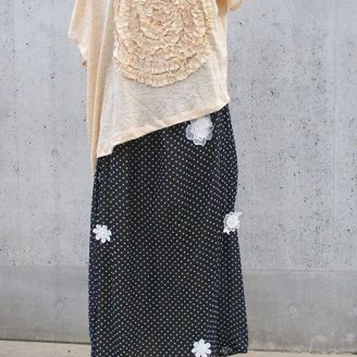 3wayキャミワンピース 紺×白水玉ドット 立体レース花モチーフ 3wayキャミワンピース 紺×白水玉ドット 立体レース花モチーフ