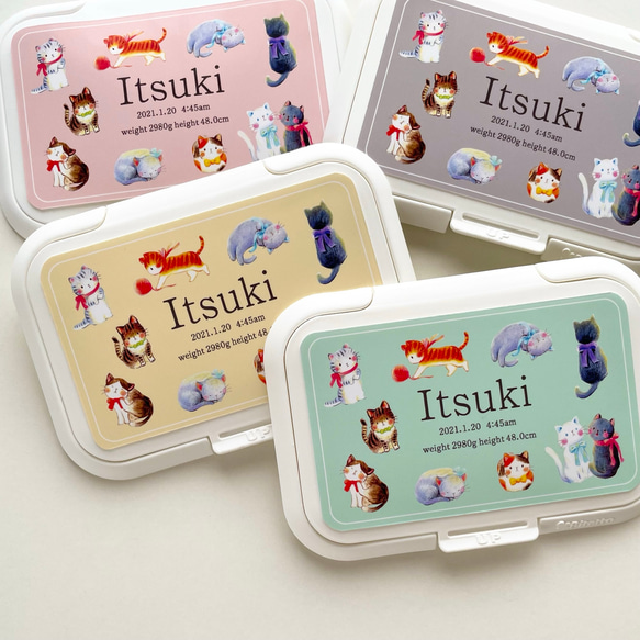 リボンねこさんの名入れおしりふきの蓋 雑貨・その他 torisun