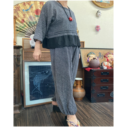 兵児帯(総絞り)のトップスとパンツのセット 着物リメイク セットアップ  