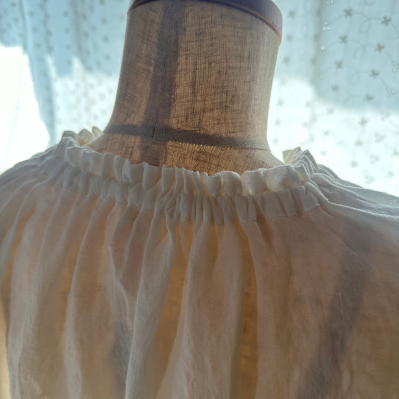 【受注製作】ベルギーリネンローン★フリルネックのプルオーバー★27色から選べます★フリーサイズ★ 17枚目の画像