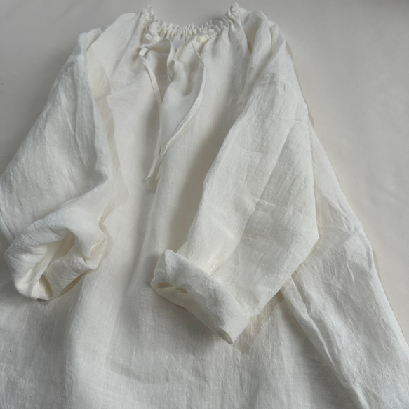 【受注製作】ベルギーリネンローン★フリルネックのプルオーバー★27色から選べます★フリーサイズ★ 5枚目の画像