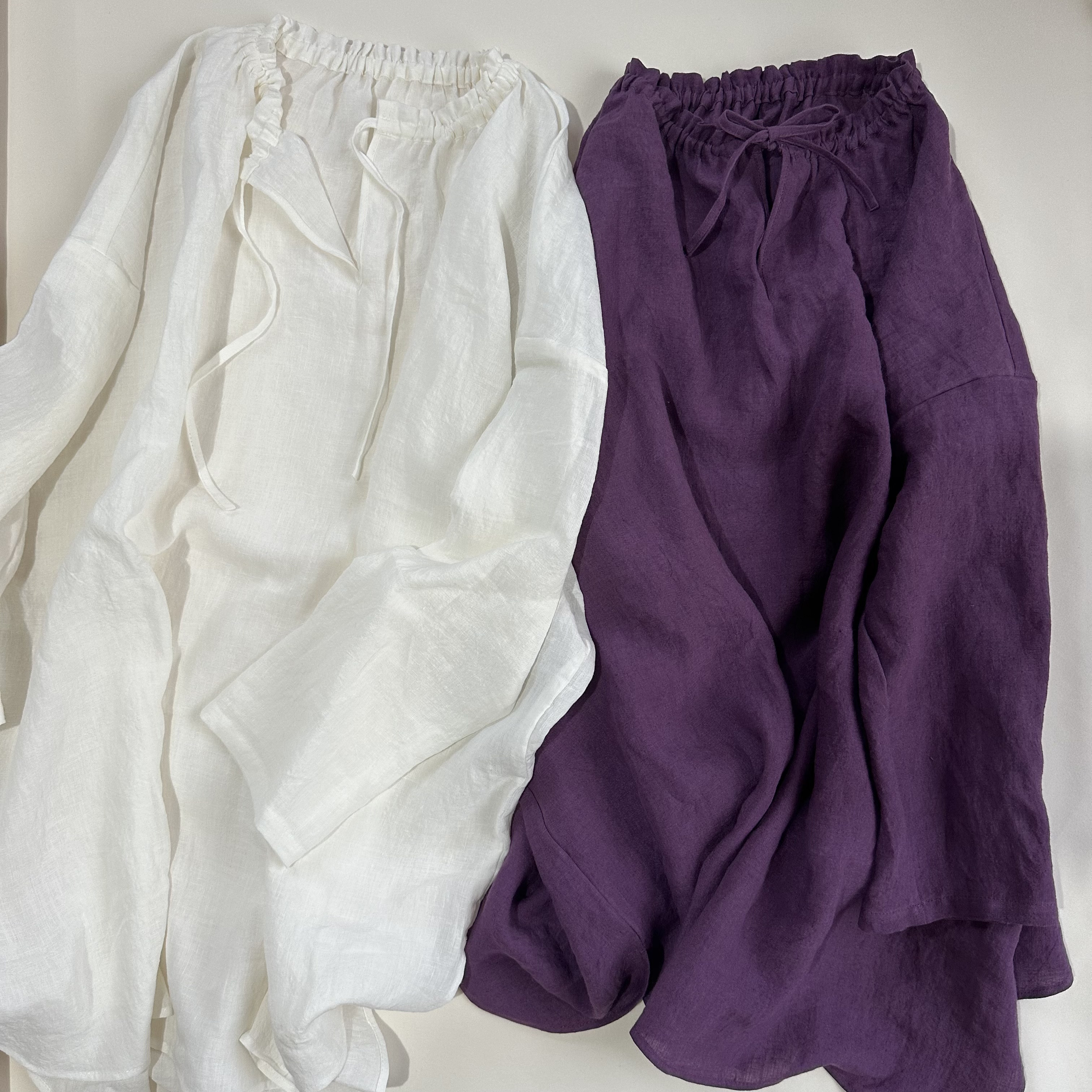 【受注製作】ベルギーリネン★フリルネックのプルオーバー★27色から選べます★フリーサイズ★