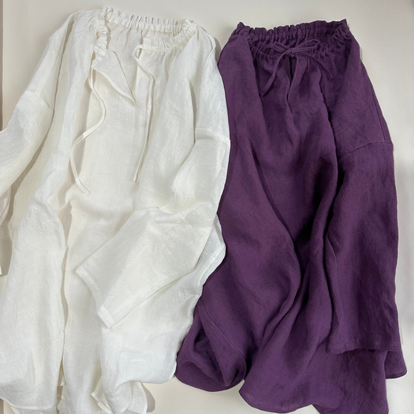 【受注製作】ベルギーリネンローン★フリルネックのプルオーバー★27色から選べます★フリーサイズ★ 1枚目の画像