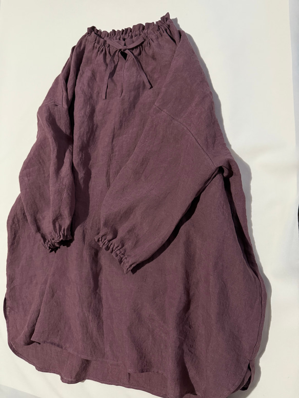 【受注製作】ベルギーリネンローン★フリルネックのプルオーバー★27色から選べます★フリーサイズ★ 2枚目の画像