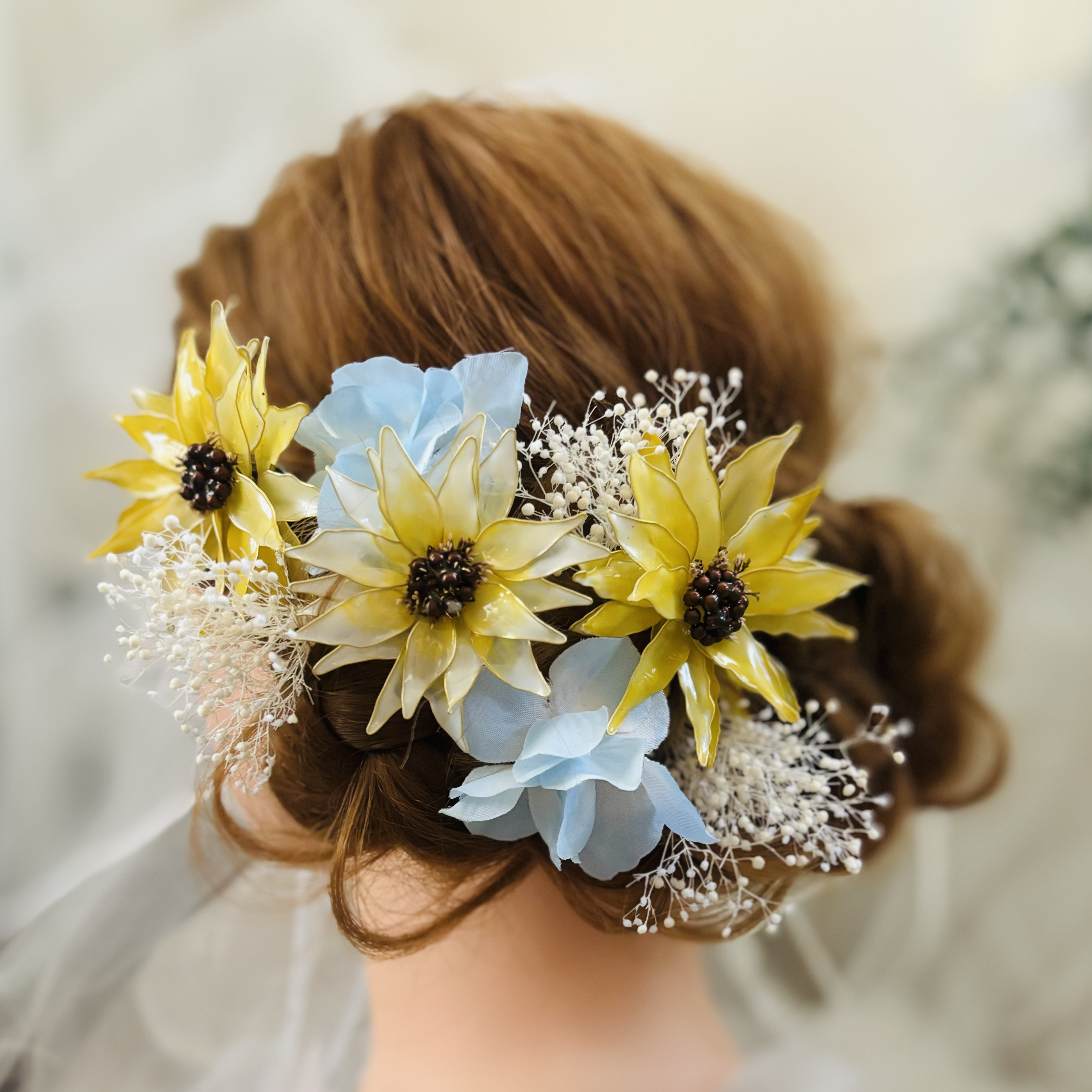 【送料無料】ひまわり ヘッドドレス 髪飾り ウェディング 成人式 結婚式 ブライダル フラワー 花 向日葵 黄色