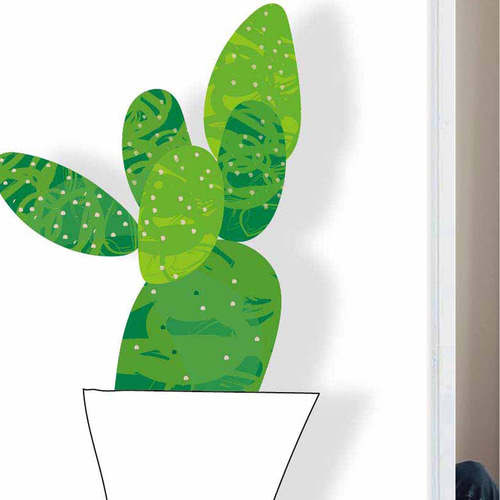 サボテンの水彩画、ウチワサボテン、多肉植物の壁アート、風景画