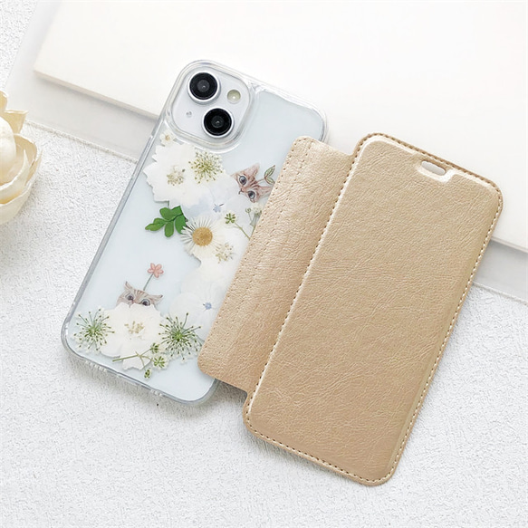 猫好きさん！可愛くてお洒落な押し花ケース！ iPhoneケース 手帳