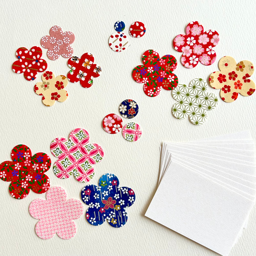 和紙の梅の花いろいろとカードのセット〜寄せ書き 色紙