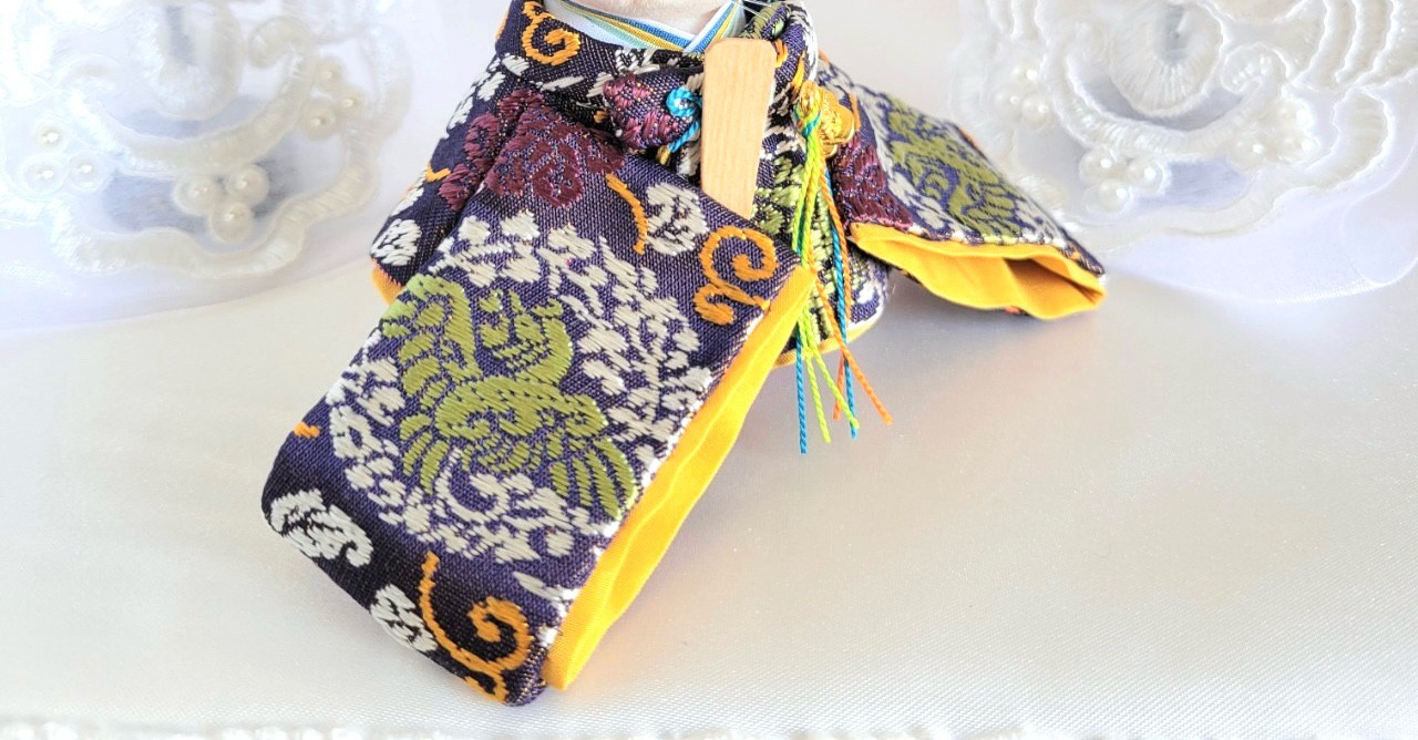 773　ひなまつり 小さなお着物〈若君〉【西陣織】紺藍地に鳳凰丸文様正絹櫨染襲【新襟仕様】