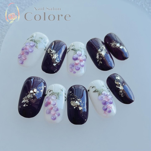 キラキラぷっくりぶどうネイル ネイルチップ（つけ爪） nail-colore