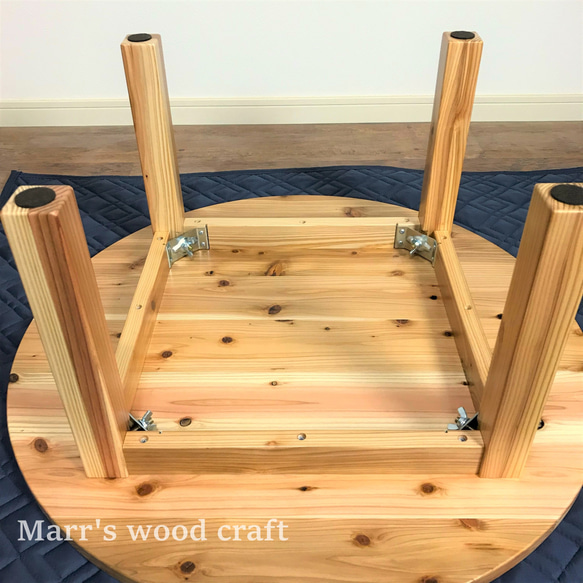 国産杉の無垢材ちゃぶ台　円形　90cm　高さ40cm　オイル仕上げ　ナチュラル色　座卓　ローテーブル【オーダー可能】 5枚目の画像