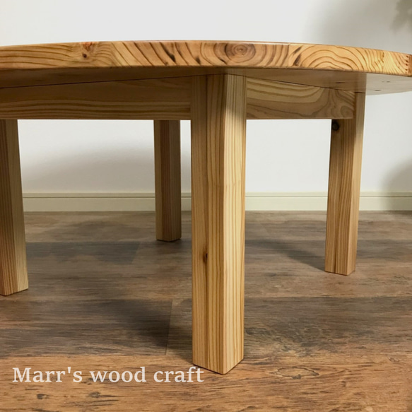 国産杉の無垢材ちゃぶ台　円形　90cm　高さ40cm　オイル仕上げ　ナチュラル色　座卓　ローテーブル【オーダー可能】 4枚目の画像