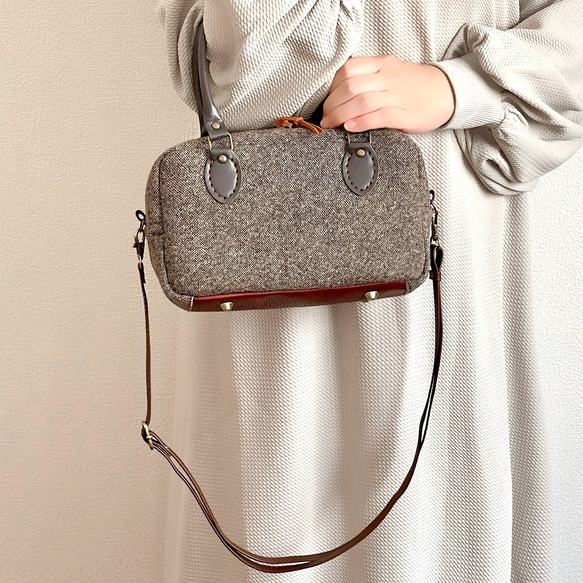 【未使用級】ハートマン ツイード×レザー 2way ビジネスバッグ ボストン ボストンバッグ 2WAYショルダー ツイード レザーコンビ カデナ付き 茶