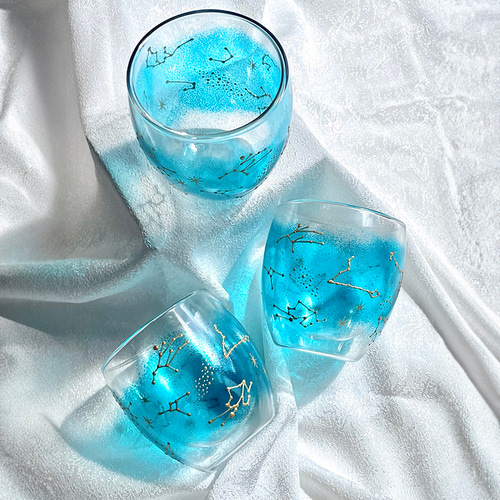 限定7個/ラッピング無料】12星座たちWウォール耐熱グラス 手描き/星