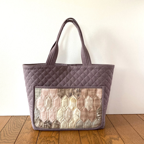縦長ヘキサゴンのパッチワークキルトバッグ トートバッグ lilla