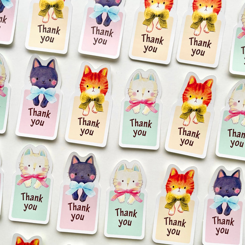 3匹の猫のthank youシール【お好きな文字に変更も可】 シール