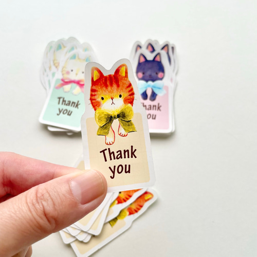 3匹の猫のthank youシール【お好きな文字に変更も可】 シール