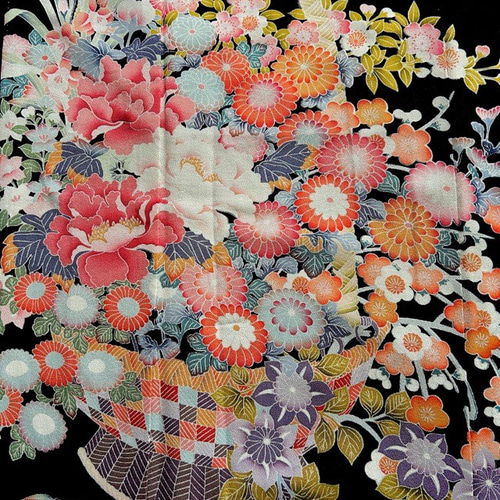 着物リメイク MLサイズ 友禅染め 黒留袖ドレス＆リボンベルト 長袖