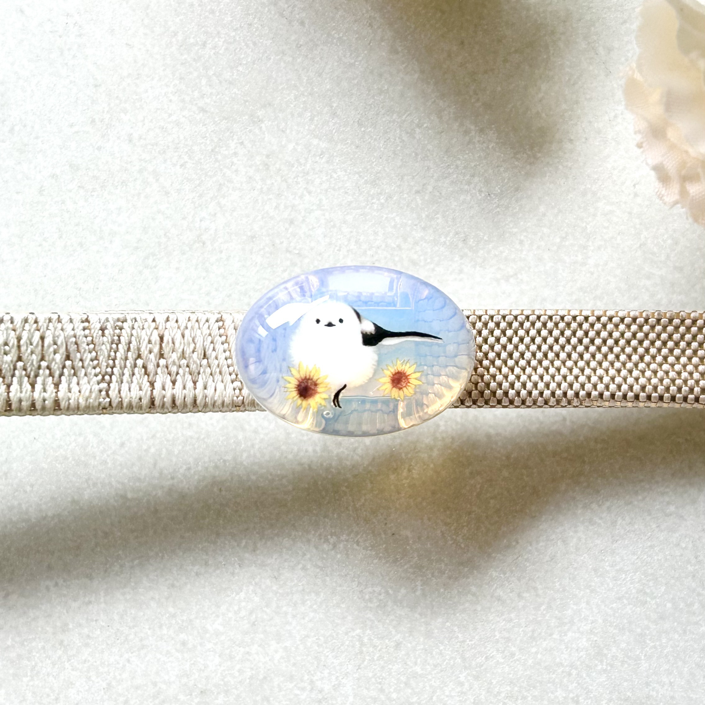 ひまわりデザインラウンドレジンヘアゴム シェルとひまわり 2色