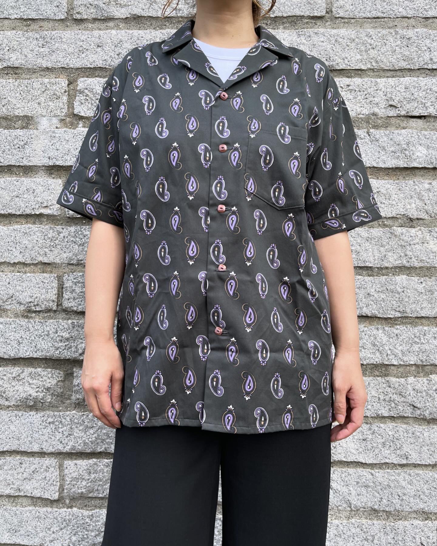 オープンカラーシャツ【CHARCOALペイズリー柄】