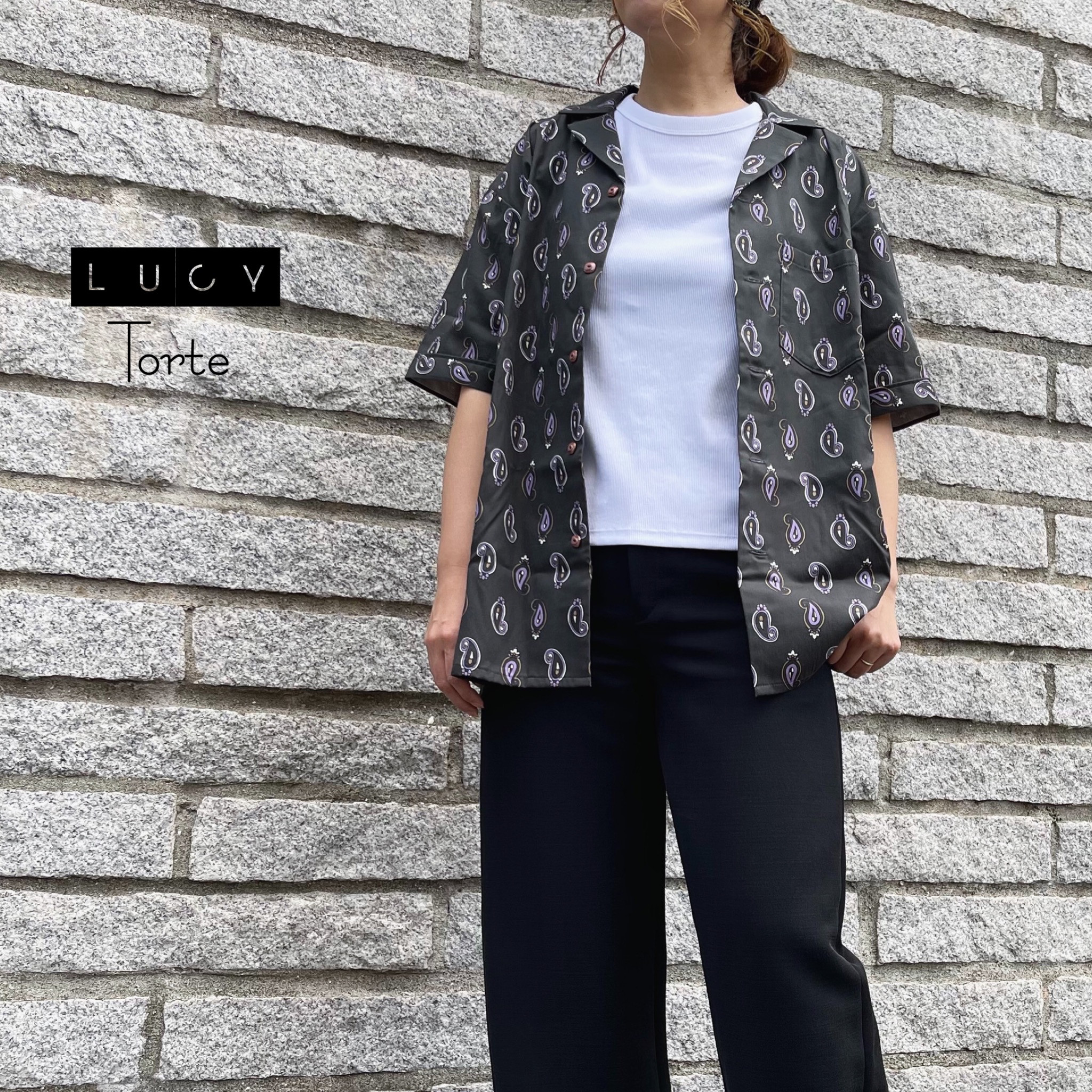 オープンカラーシャツ【CHARCOALペイズリー柄】