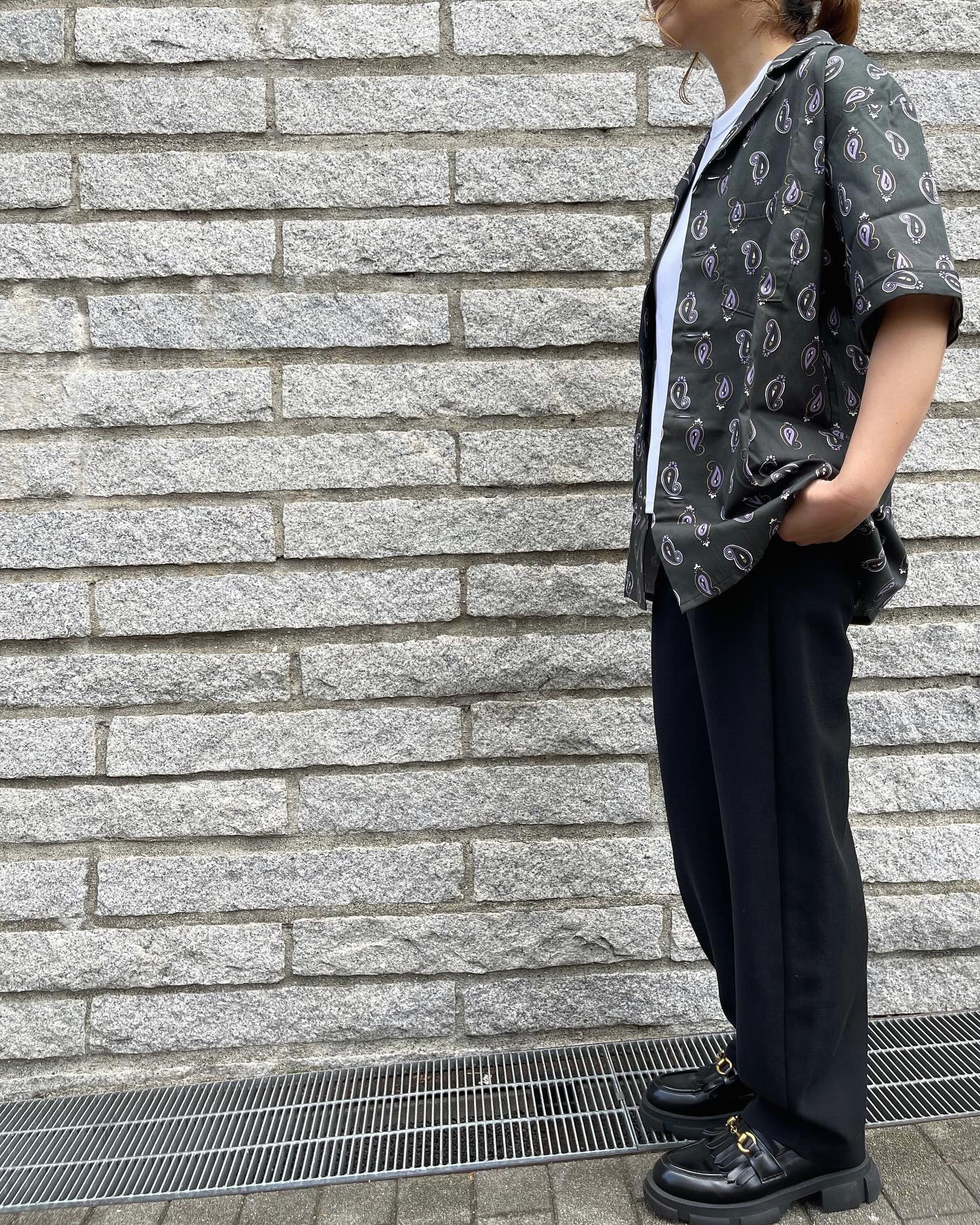 オープンカラーシャツ【CHARCOALペイズリー柄】