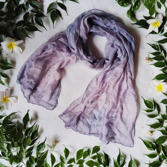 屋久島の本藍染め/夜明けの紫カシミヤウールストール（琉球藍の天然