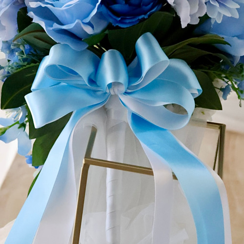ホワイト・ブルー　結婚式　ブライダル　アーティシャルフラワー　ブーケ ブルー×ホワイトキャスケードブーケ 造花ウェディングブーケ