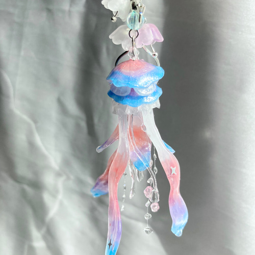 水中のクラゲキーホルダー ピンク 携帯ストラップ mone 通販 18136539  