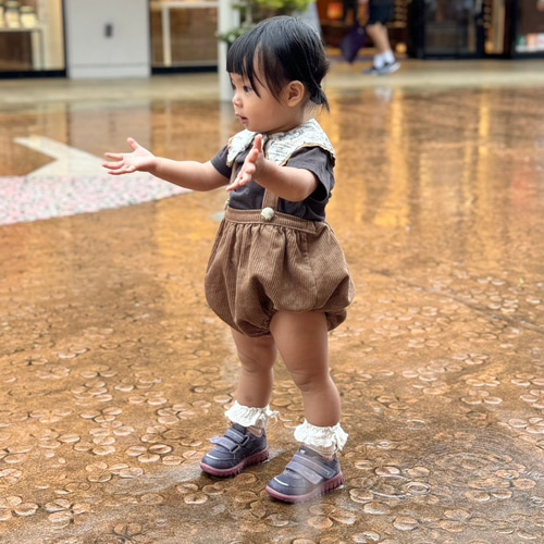 フレンチコーデュロイのサスペンダー付きサロペット【80】かぼちゃ