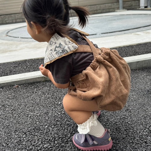 フレンチコーデュロイのサスペンダー付きサロペット【80】かぼちゃ