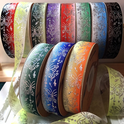 蝶模様の箔押しグログランリボン リボン・テープ Rose bouquet 通販