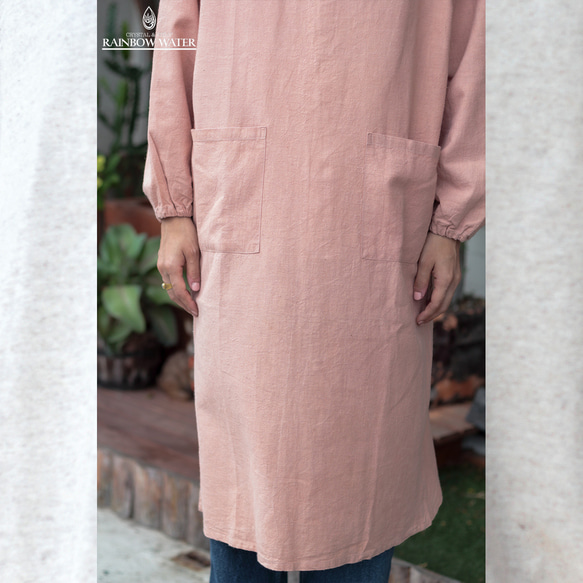 【ヘンプコットン】ジャパニーズ エプロン – 割烹着 / 草木染め 割烹着 ORGANIC COTTON ルバーブ+藍染め RAINBOW