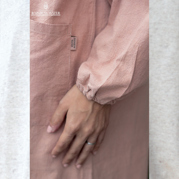 【ヘンプコットン】ジャパニーズ エプロン – 割烹着 / 草木染め 割烹着 ORGANIC COTTON ルバーブ+藍染め RAINBOW