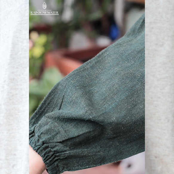 【ヘンプコットン】ジャパニーズ エプロン – 割烹着 / 草木染め 割烹着 ORGANIC COTTON ルバーブ+藍染め RAINBOW