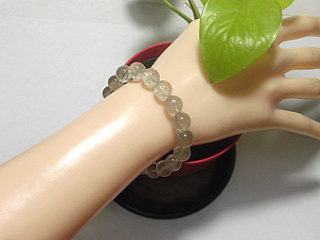 天然石 プラチナルチルクォーツ10.1mm～10.3mm玉ブレスレット 内周18.3cm　　240101801