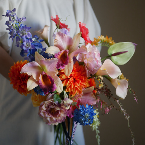 ウェディングブーケ 前撮りブーケ 個性派ブーケ スカーフ カラフル