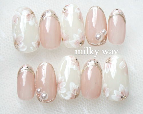 04))ネイルチップ フレンチガーリー ハートネイル ミラーネイル ホワイト 04))ネイルチップ フレンチガーリー ハートネイル ミラーネイル