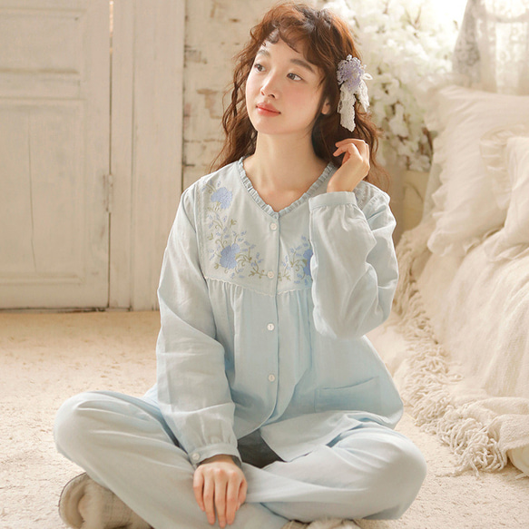 女性用 パジャマ レディース 二重ガーゼ ラルタイム 秋冬 部屋着 前