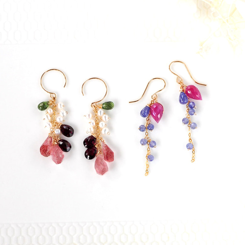 14kgf/Autumn taste 蕾ルビーxタンザナイトピアス ピアス