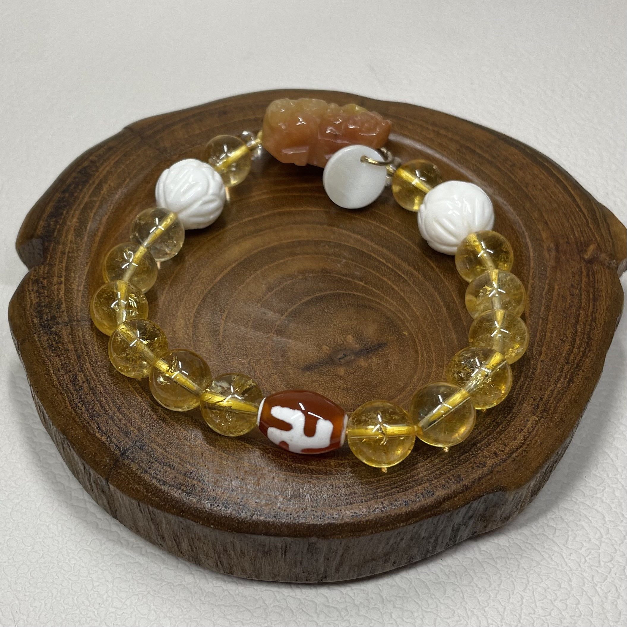 【内科18cm】アラシャン瑪瑙　貔貅　シトリン　卍天珠　ブレスレット