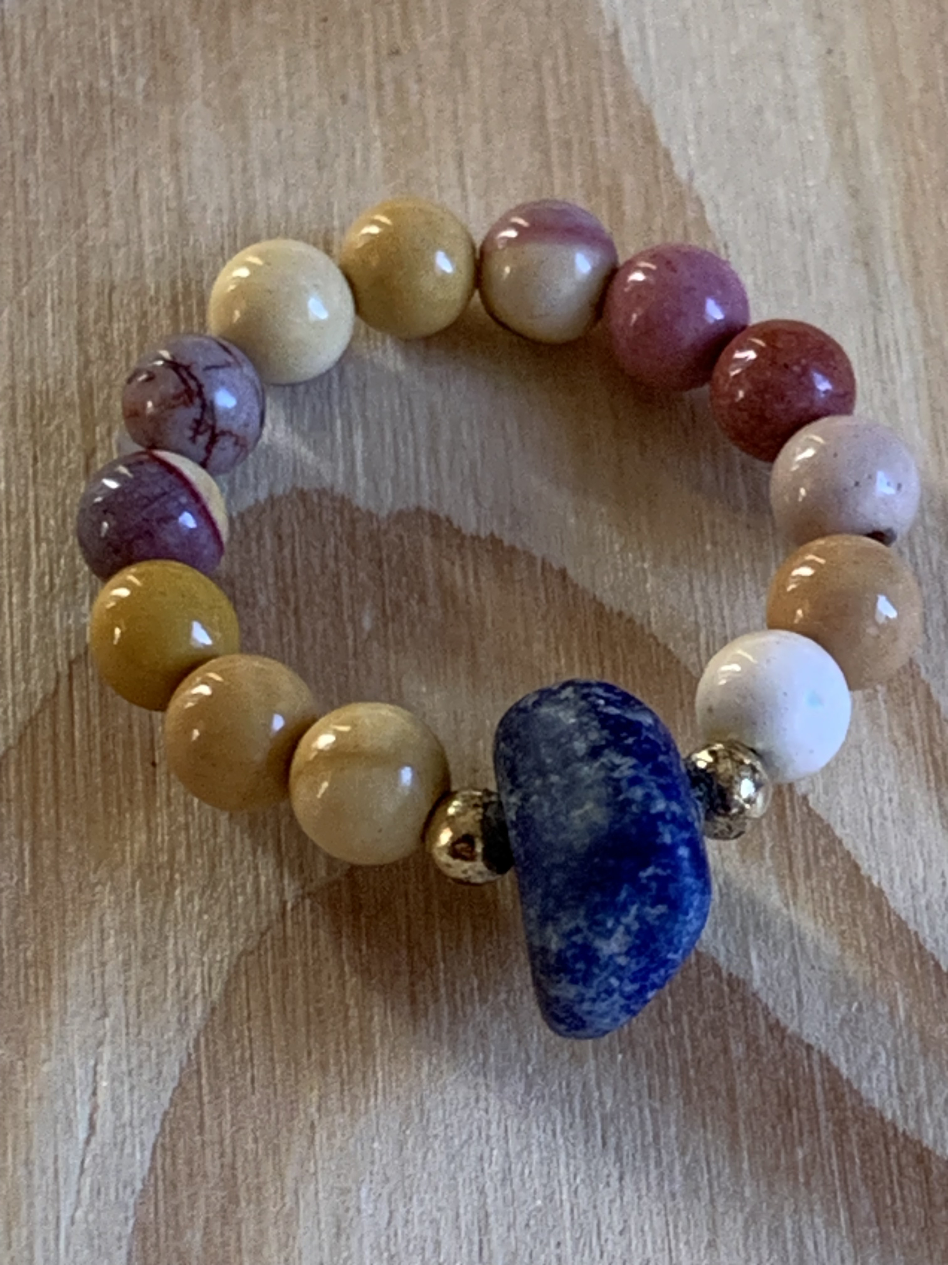 古いアフガニスタン産ラピスラズリ 手作り珠タンブル珠とムーアカイトの指輪 護符リング