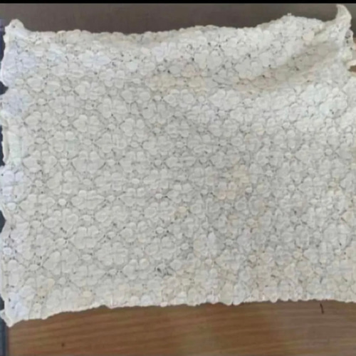 ロングタイプ生成り色ホワイト花柄シングルウェーブ手作りネック