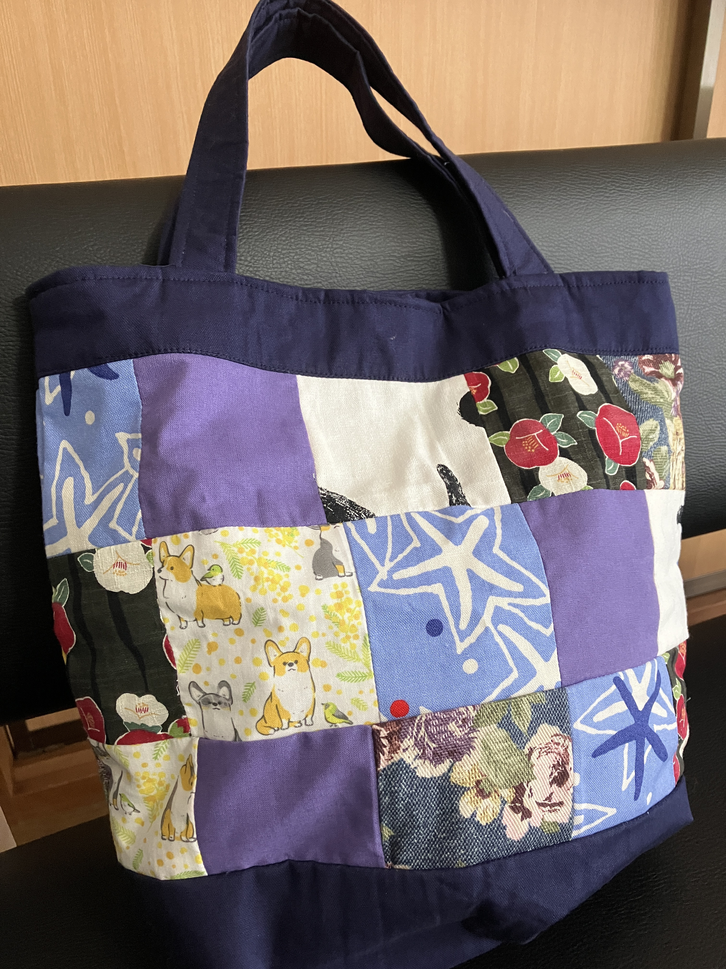 紬　パッチワークバッグ　ハンドメイド