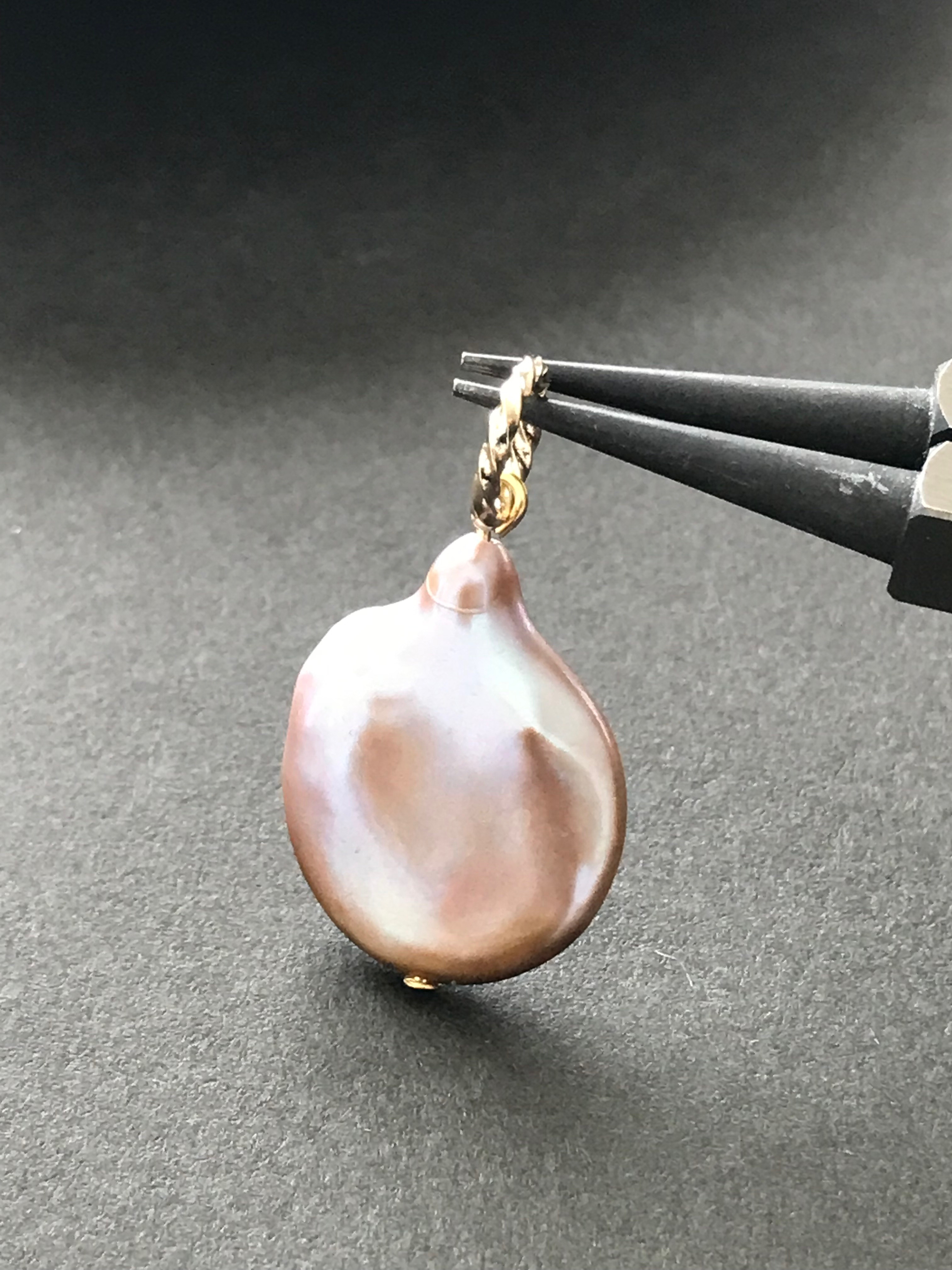 ピンクゴールドの大粒淡水パール♚ペンダントトップ